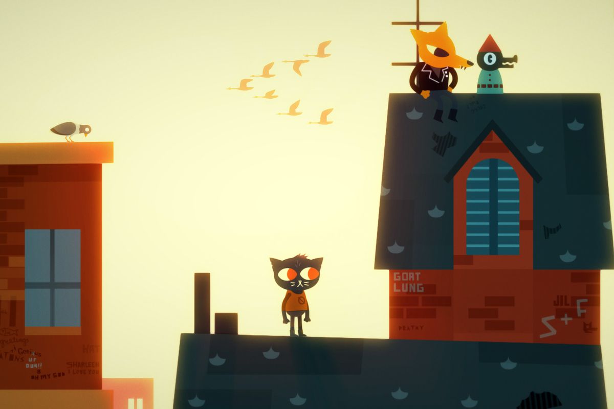 Uma gata em cima do telhado, em cena de Night in the Woods